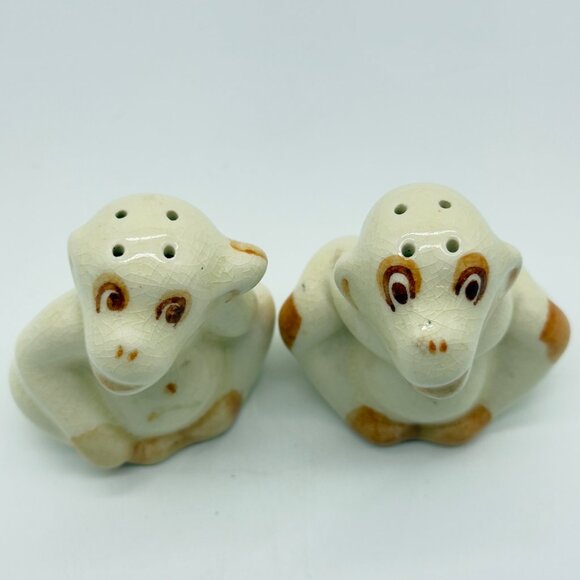 Vintage Kissing Ceramic Monkey Salt Pepper Shaker Set With Cork Stoppers - Picture 7 of 10